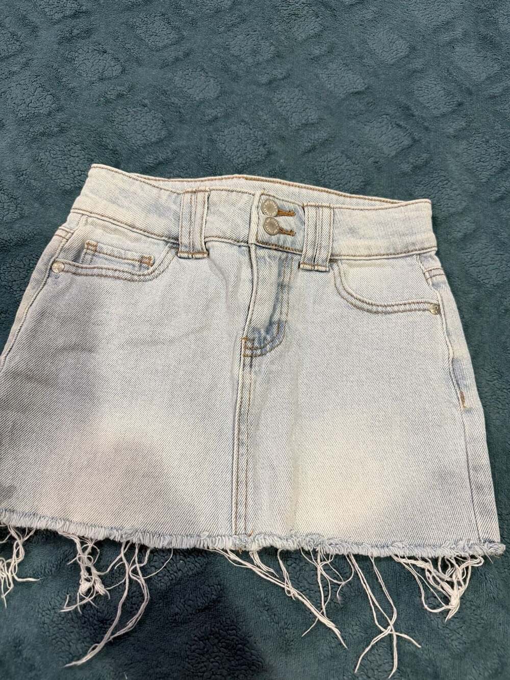 Art Class Girls Light Wash Denim Mini Skirt with Raw Hem